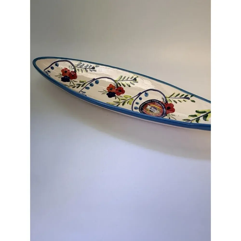 Spanish Pottery Ceramic Dish Hand Painted From Spain Colorful‎ Oval 15.5” Decor